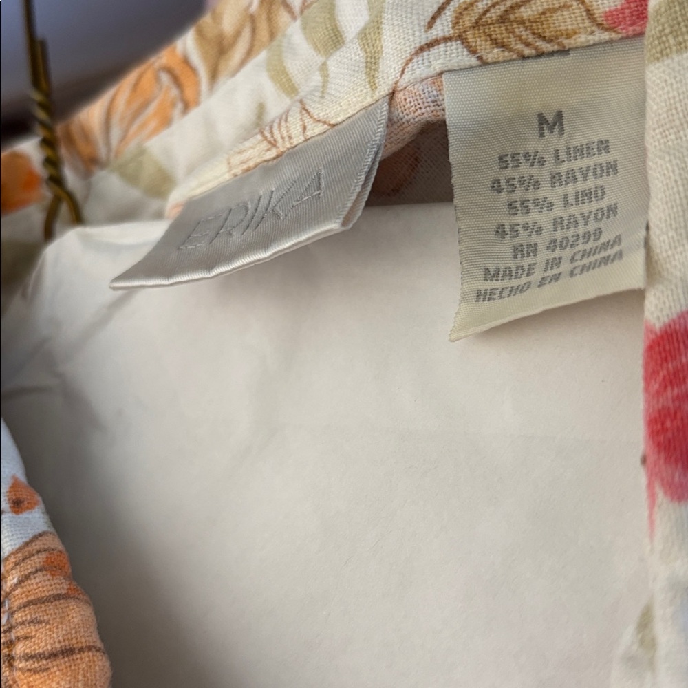 FINAL MARKDOWN Erika Floral Button-Up Shirt with Orange and Pink Accents medium - Picture 4 of 4